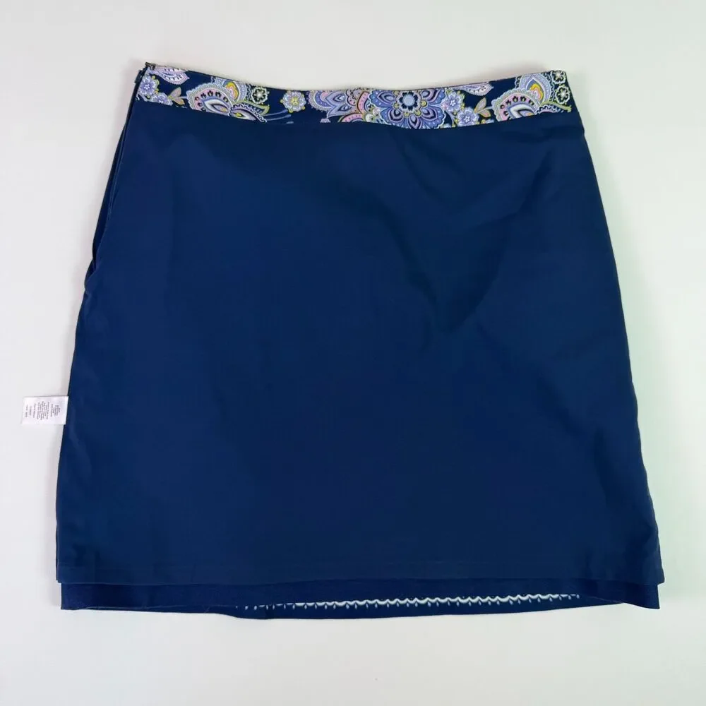 Talbots Paisley Canvas A-Line Skirt Navy Women's 10 Business Casual Coastal Boho - Picture 4 of 12